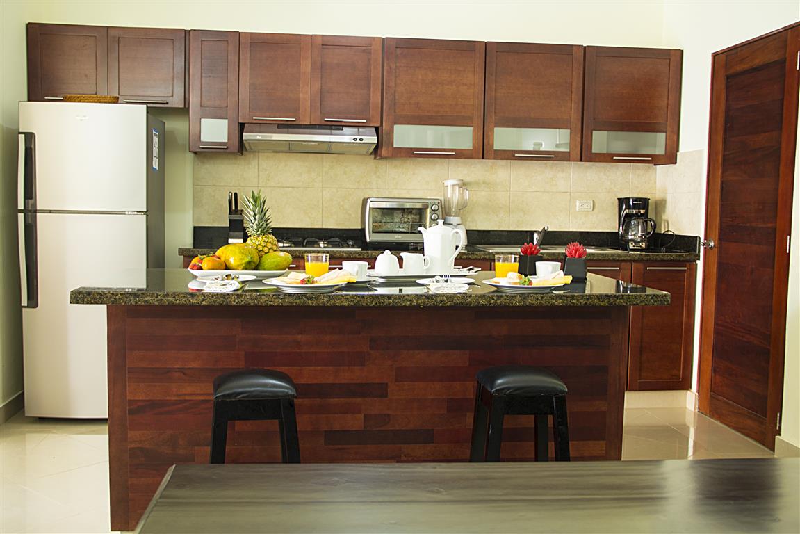 Kitchen with island at Paradise Condos, Cabarete